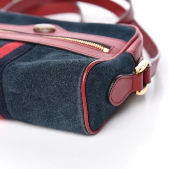 Gucci Suede Calfskin Web Mini Ophidia Shoulder Bag Blue Red - Picture 8 of 10